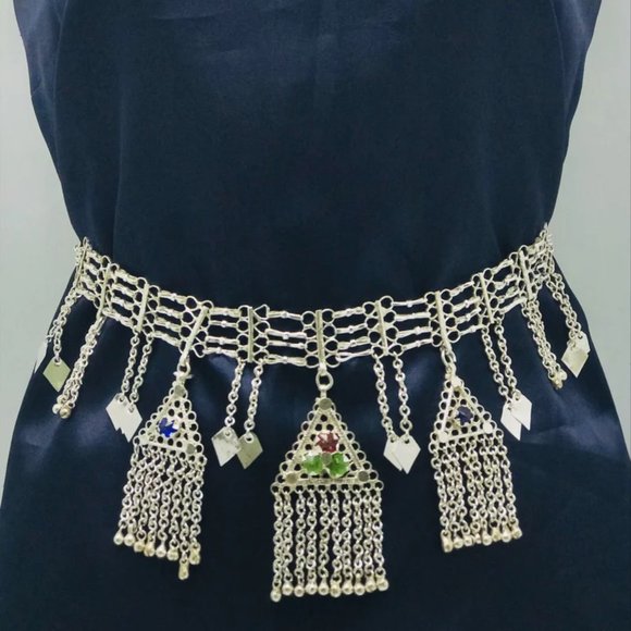 Tribal SIlver Kuchi Pendant Belly Chain, Afghan Kuchi Belly Dance Belt - Picture 2 of 8